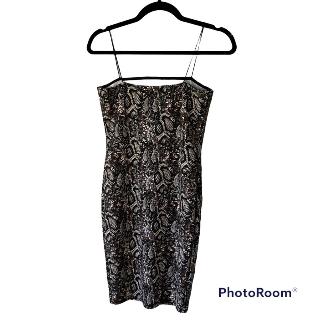 Lilyful leopard print stretch mini dress, large, thin black straps.